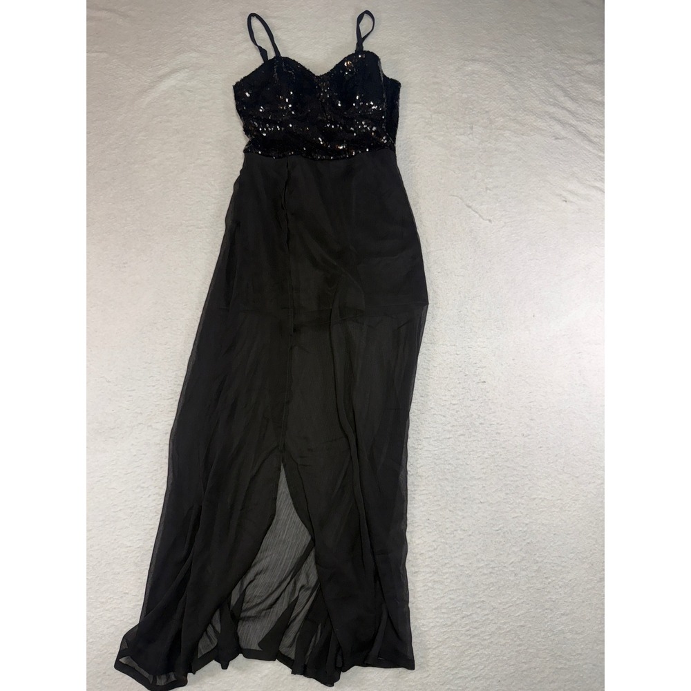 Venus Black Sequin Maxi Romper Dress Sheer Skirt Overlay XS